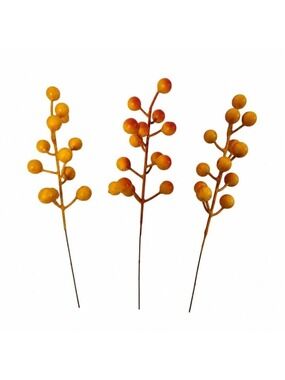 3 Berry Stems Orange Yellow Rustic Floral Pick
